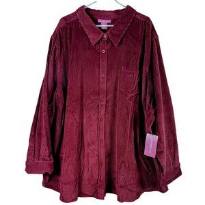 Woman Within Corduroy Button Up Shirt Jacket Shacket Size 5X Maroon 100% Cotton